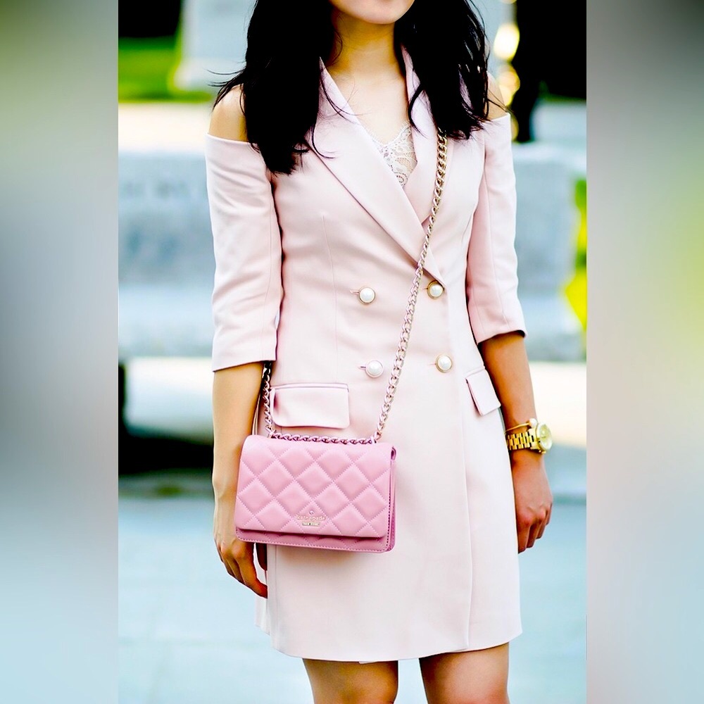 Zara Cold Shoulder Openings Pearl Buttons Blazer Dress Pink Size M NEW